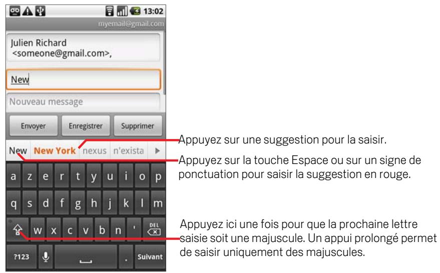 GOOGLE NEXUS ONE - Utilisation du clavier à l'écran - 1