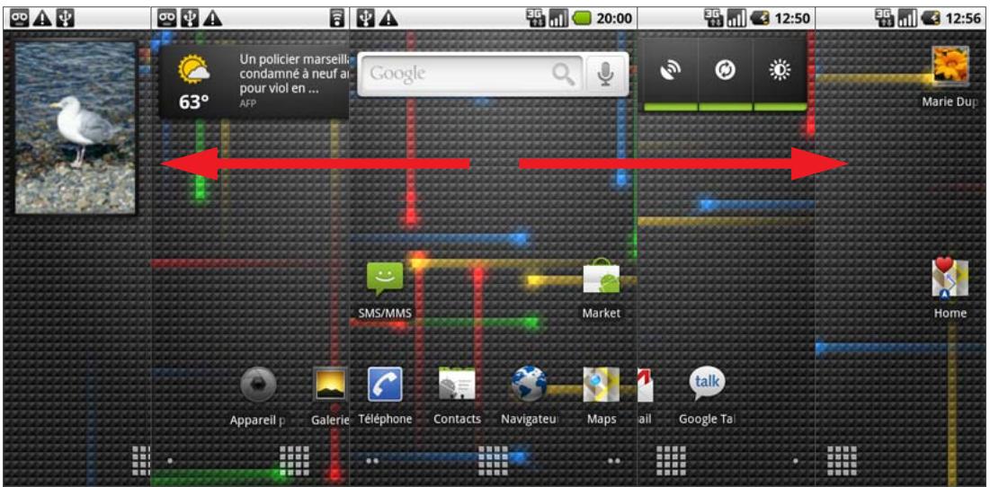 GOOGLE NEXUS ONE - Pour afficher les autres parties de l'écran d'accueil - 1