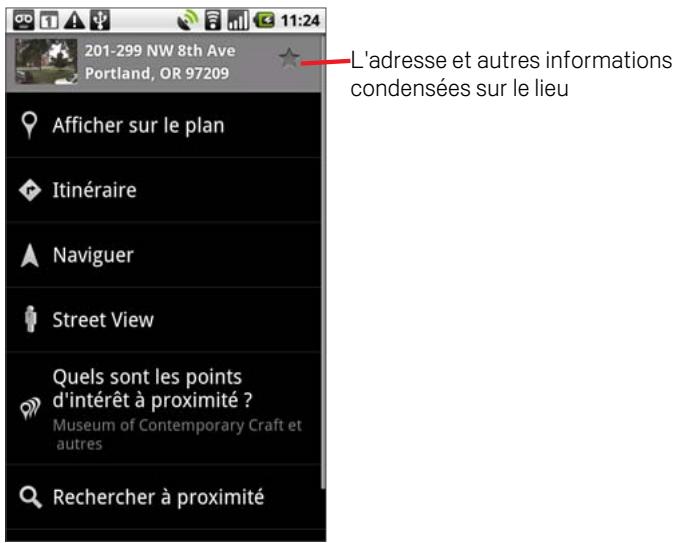 GOOGLE NEXUS ONE - Pour obtenir l'adresse d'une position et des informations complémentaires - 2