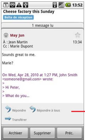 GOOGLE NEXUS ONE - Pour répondre à un message ou le transférer - 1