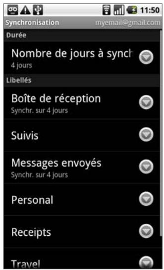 GOOGLE NEXUS ONE - Pour sélectionner les conversations à synchroniser - 1