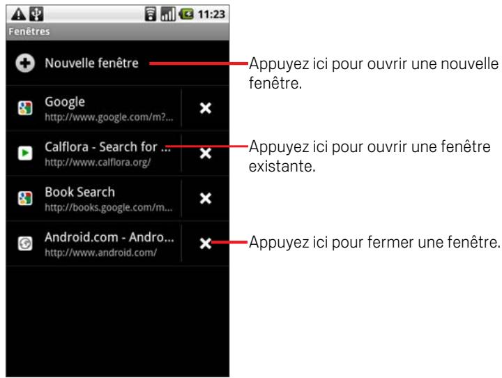 GOOGLE NEXUS ONE - Pour naviguer entre les fenêtres du navigateur - 1