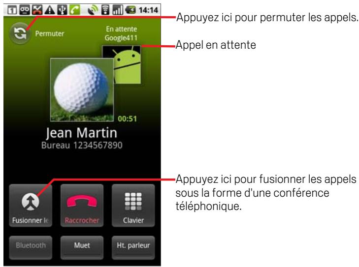 GOOGLE NEXUS ONE - Pour basculer entre les appels en cours - 1