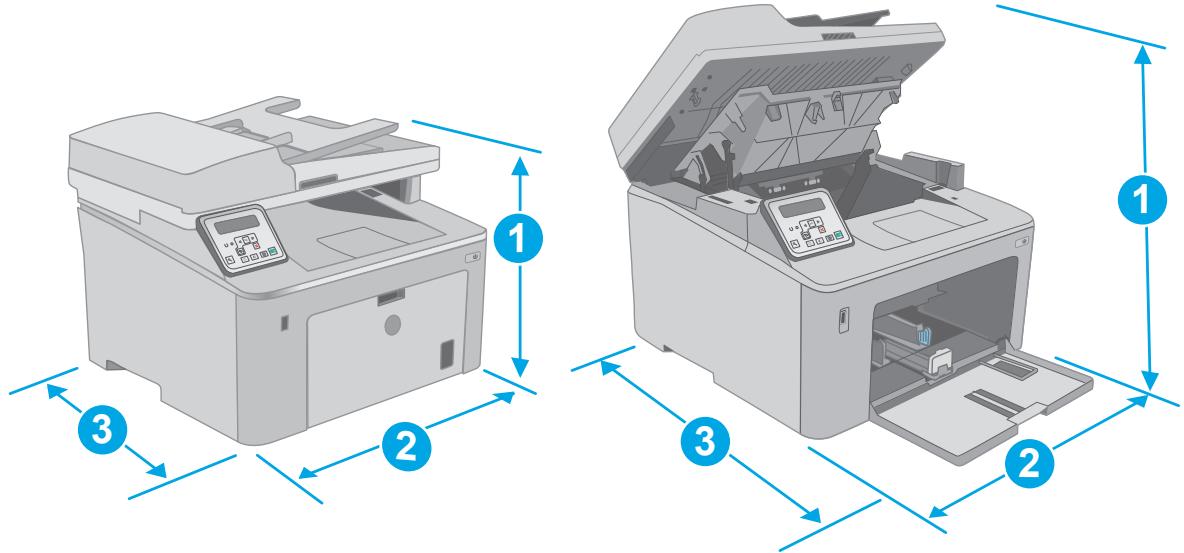 HP LASERJET PRO MFP M227FDW,  LASERJET PRO M227FDN,  LJ PRO COLOR M227SDN,  LASERJET PRO MFP M227SDN - Printer dimensions - 1