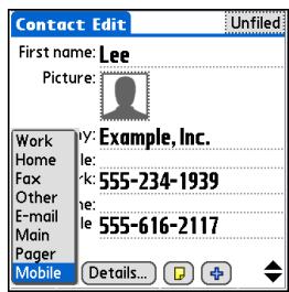 PALM ONE - Selecting contact field types - 3