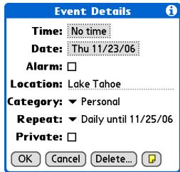 PALM ONE - Entering a location or a note for an event - 3