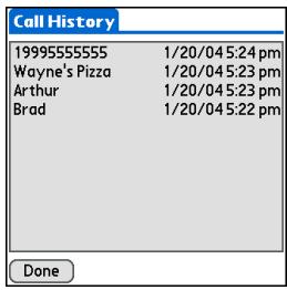 PALM ONE - Dialing a number from the Call History List - 2