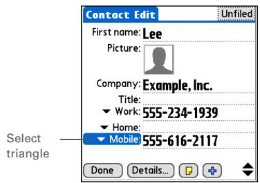 PALM ONE - Selecting contact field types - 1