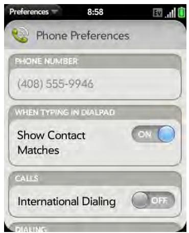 PALM PIXI - Customize phone settings - 1
