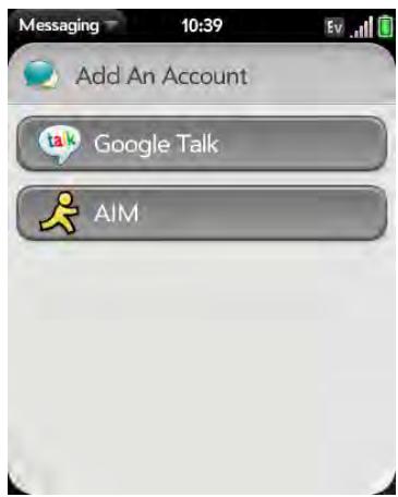 PALM PIXI - Set up an instant messaging (IM) account - 1