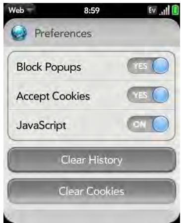 PALM PIXI - Customize web browser settings - 1