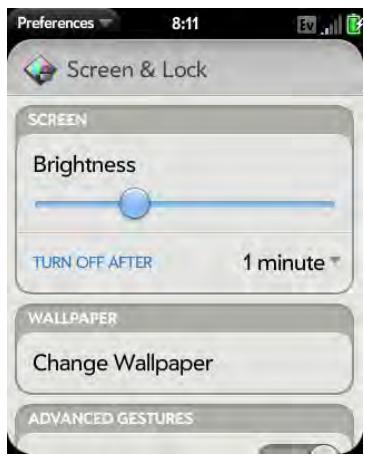 PALM PIXI - Turn advanced gestures on/off - 1