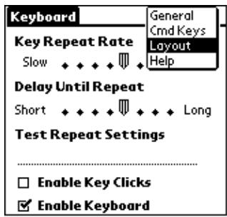 PALM PORTABLE KEYBOARD - Per modificare le impostazioni di layout: - 1