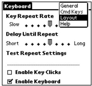 PALM PORTABLE KEYBOARD - Pour modifier les paramètres de disposition : - 1