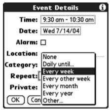 PALM TREO - Scheduling a Repeating Event - 1