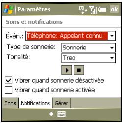 PALM TREO 750 - Choix de sonneries et de notifications d'affichage - 1