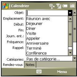 PALM TREO 750 - Sélection d'options dans une liste - 2