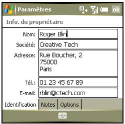 PALM TREO 750 - Saisie des informations de propriétaire - 1