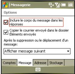 PALM TREO 750 - Personnalisation des paramètres de la messagerie - 1
