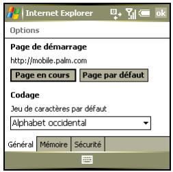 PALM TREO 750 - Personnalisation de vos paramètres internet explorer mobile - 1
