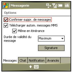 PALM TREO 750 - Personnalisation des paramètres des messages - 1