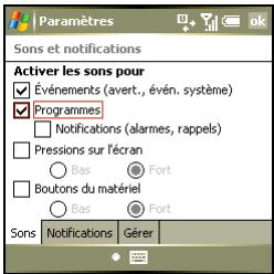 PALM TREO 750 - Sélection de sons et de notifications - 1
