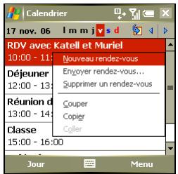 PALM TREO 750 - Sélection d'options dans un menu contextuel - 1