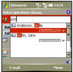 PALM TREO 750 - Composition d'un numéro à l'aide du nom d'un contact - 1