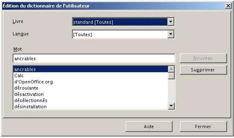 OPEN OFFICE 1.1 - Éditer un dictionnaire utilisé - 1