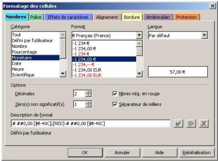 OPEN OFFICE 1.1 - La commande Format - Cellule... - Nombres - 1