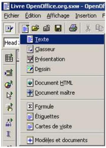 OPEN OFFICE 1.1 - Par le bouton Nouveau - 1