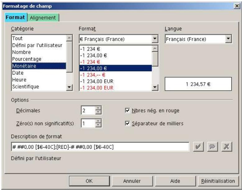 OPEN OFFICE 1.1 - Propriétés d'un champ - 2