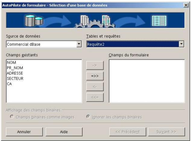 OPEN OFFICE 1.1 - Étape 2 : Sélection des champs - 1