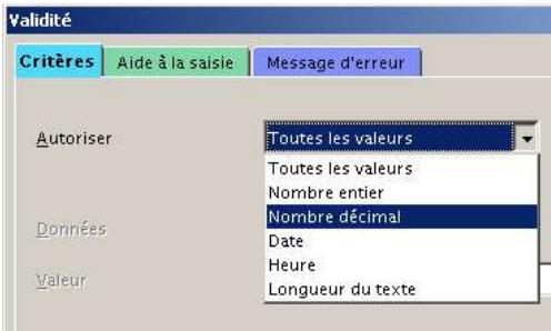 OPEN OFFICE 1.1 - Dans une validation de données - 2