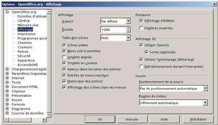 OPEN OFFICE 1.1 - Options d'affichage - 1