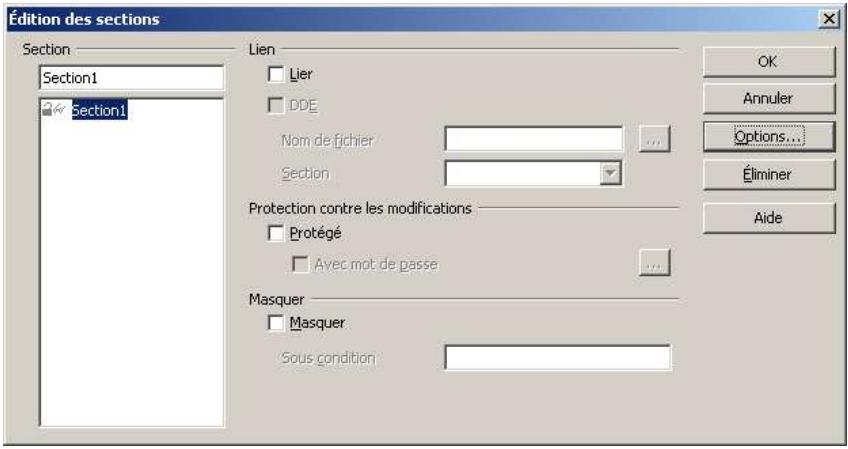 OPEN OFFICE 1.1 - Options des sections - 1