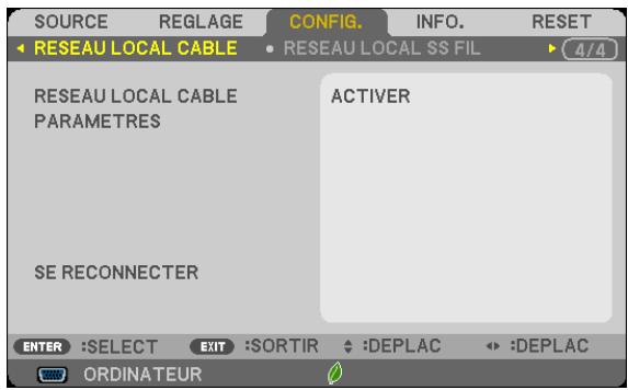 NEC M403H,  M403W,  M403X - Configuration du projecteur avec connexion par réseau local cable [RESEAU LOCAL CABLE] - 1