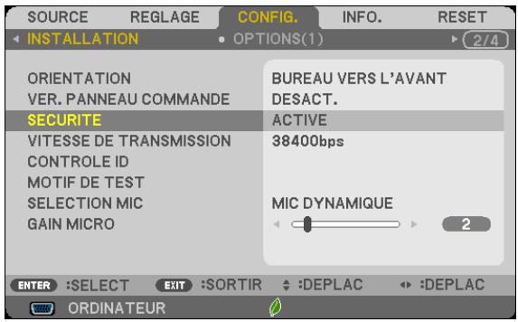 NEC M403H,  M403W,  M403X - Pour activer la fonction de Sécurité : - 8