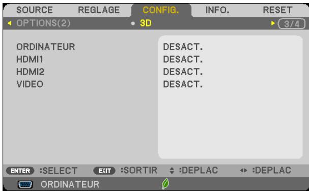 NEC M403H,  M403W,  M403X - Le menu à l'écran pour les images 3D - 3