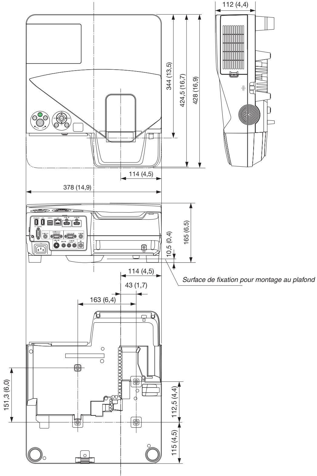 NEC UM280WI - Dimensions du boîtier - 1