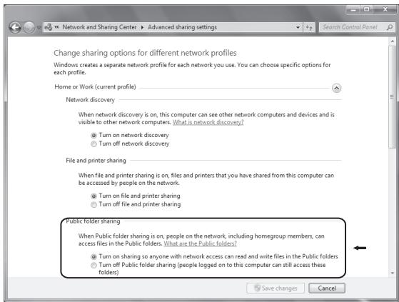 TEAC NPH750 B, NPH750 S - Select "Turn on sharing so anyone with network access can read and write files in the Public folders" for "Public folder sharing". - 1