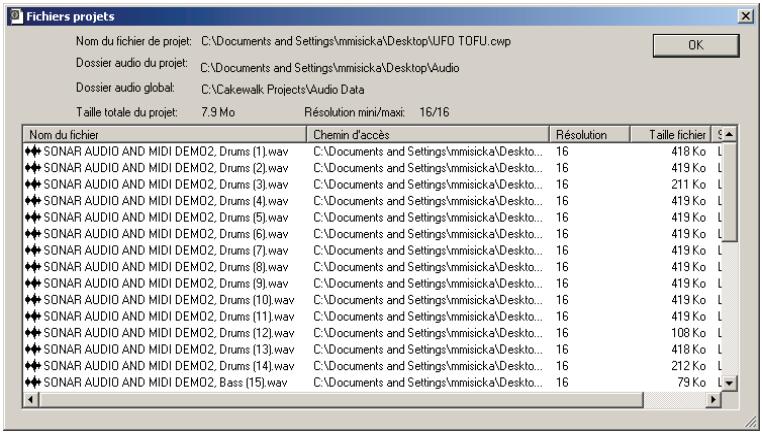 CAKEWALK SONAR 8 - Boîte de dialogue fichiers projet - 1