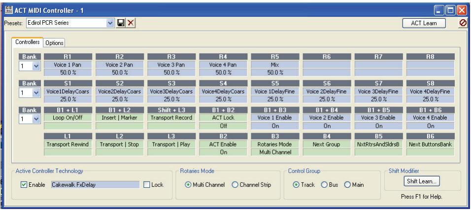 CAKEWALK SONAR 8 - Étape 4 : ouverture de la page de propriétés contrôleur MIDI ACT, sélection du preset de votre contrôle/surface dans la fenêtre presets et activation de la technologie ACT - 1