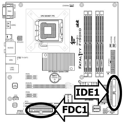 ABIT FATAL1TY F-I90HD - Floppy and IDE Disk Drive Connectors - 1