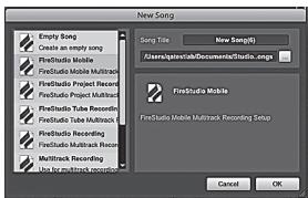 PRESONUS FIRESTUDIO MOBILE - Création d'un nouveau morceau :configuration par défaut des entrées/sorties audio - 2