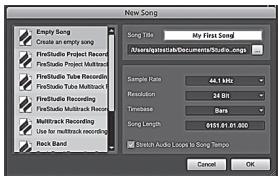 PRESONUS FIRESTUDIO MOBILE - Création d'un nouveau morceau :configuration par défaut des entrées/sorties audio - 3