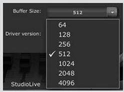 PRESONUS STUDIOLIVE 16.4.2 - Sélecteur de taille de mémoire tampon (PC uniquement) - 1