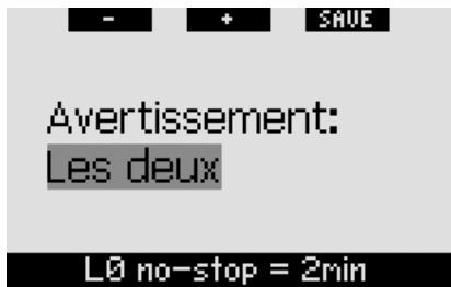 UWATEC GALILEO SOL - L0 sans palier = 2 minutes en plongeant avec un niveau de MB - 1