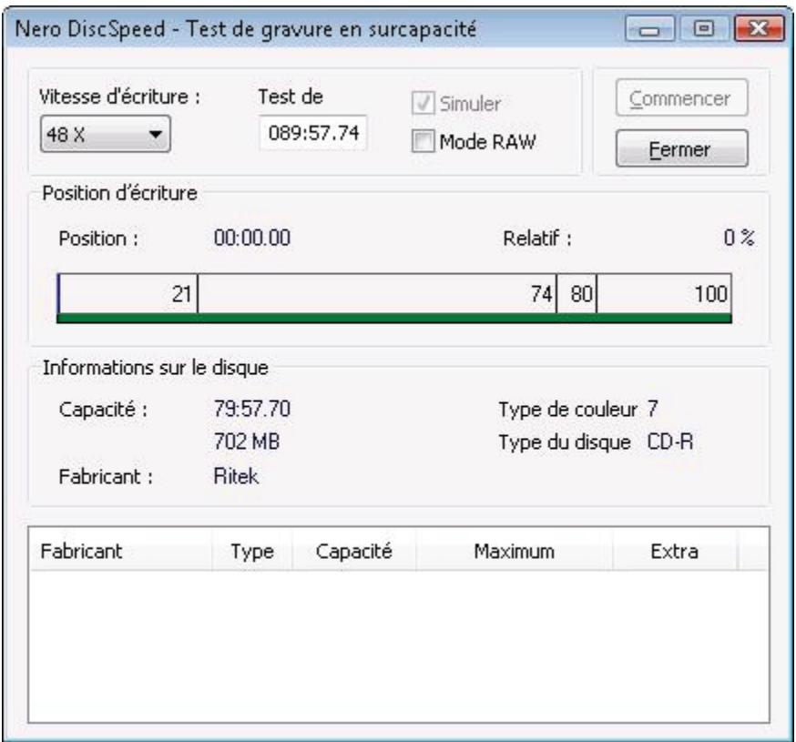 NERO DISCSPEED - Nero DiscSpeed - Fenêtre Test de gravure en surcapacité - 1
