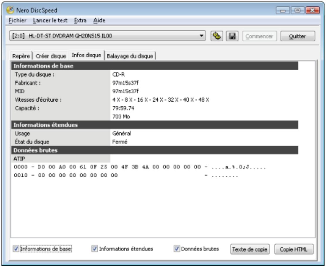 NERO DISCSPEED - Onglet Info disque - 1